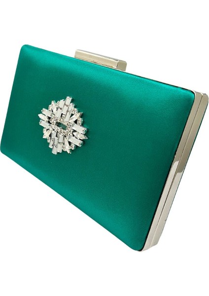 Yeşil Renk Saten Gümüş Kasalı Gümüş Taşlı Abiye Çanta Gece Çantası Düğün Nişan Portföy fiyatları