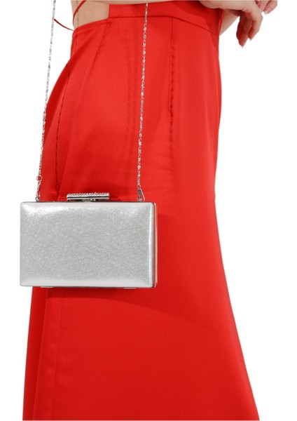 Gümüş Renk Taşlı Kasa Abiye Çanta Gece Çantası Düğün Nişan Çantası