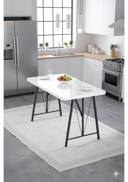 Elfin 70X110CM Sabit Beyaz, Yemek Masası, Yemek Masası Takımı, 2 Kahverengi Benchli fırsatları