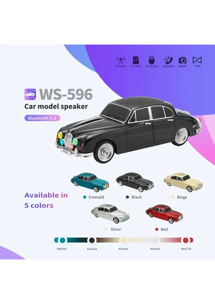 WS-596 Araba Görünümlü Kablosuz Bluetooth Hoparlör Siyah (5047)