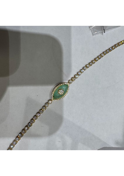 Göz 2 Tennis Gümüş Bileklik , 925 Ayar Kadın Gümüş Bileklik, Altın Kaplama, 21 Cm