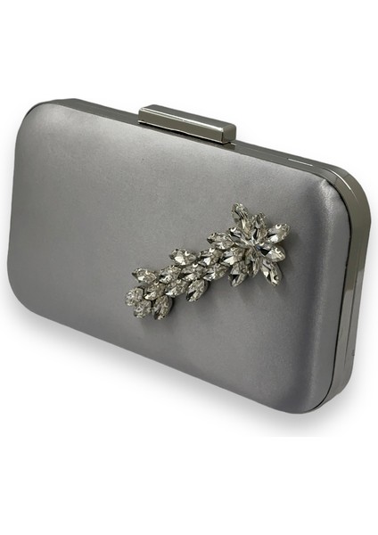 Gümüş Gri Renk Saten Gümüş Kasalı Gümüş Taşlı Abiye Çanta Gece Çantası Düğün Nişan Portföy fiyatları