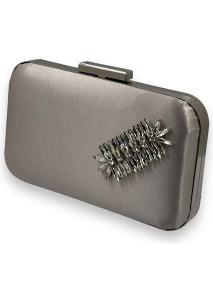 Vizon Renk Saten Gümüş Kasalı Gümüş Taşlı Abiye Çanta Gece Çantası Düğün Nişan Portföy fiyatları