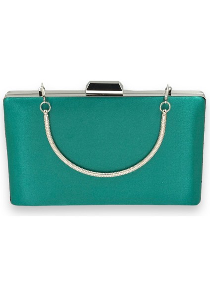 Yeşil Renk Saten Gümüş Kasalı Gümüş Taşlı Abiye Çanta Gece Çantası Düğün Nişan Portföy fırsatları