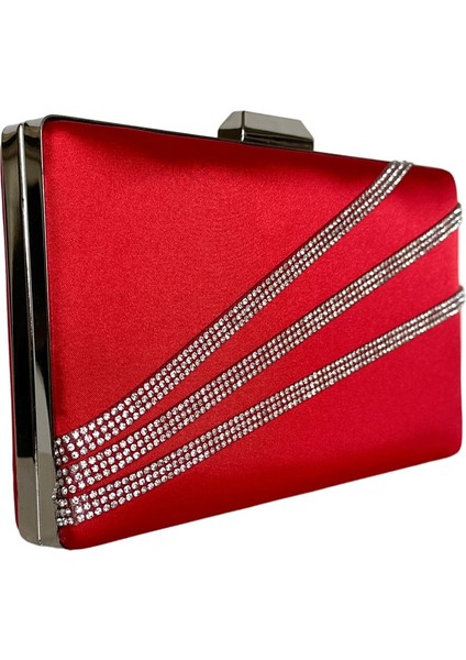 Kırmızı Renk Saten Gümüş Kasalı Gümüş Taşlı Abiye Çanta Gece Çantası Düğün Nişan Portföy fiyatları