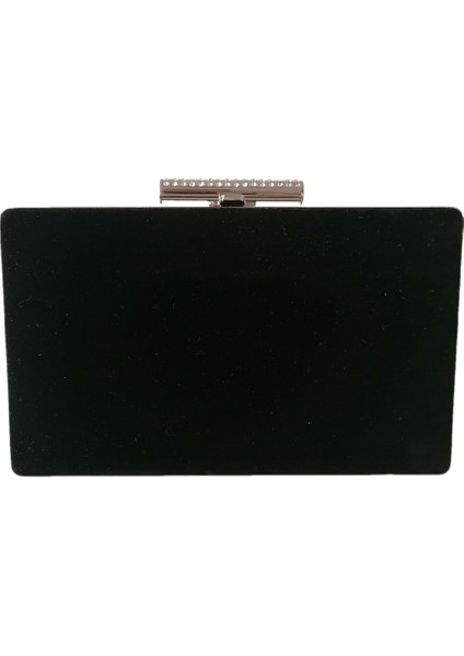 Siyah Renk Gümüş Kasalı Süet Abiye Çanta Gece Çantası Düğün Nişan Çantası