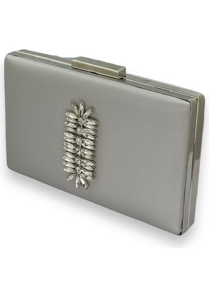 Gümüş Gri Renk Çizilmeyen Saten Gümüş Taşlı Abiye Çanta Düğün Nişan Çantası fiyatları