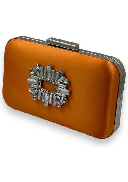 Turuncu Renk Saten Gümüş Kasalı Gümüş Taşlı Abiye Çanta Gece Çantası Düğün Nişan Portföy fiyatları