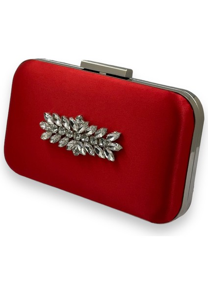 Kırmızı Renk Saten Gümüş Kasalı Gümüş Taşlı Abiye Çanta Gece Çantası Düğün Nişan Portföy fiyatları
