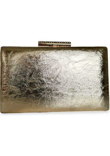 Altın Gold Dore Renk Kırışık Rugan Abiye Çanta Düğün Nişan Gece Çantası El Yapımı El Çantası