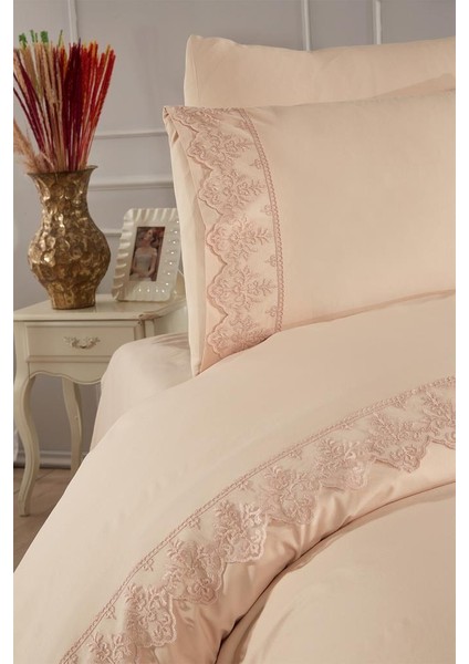 Fransız Dantelli Sara Çeyizlik Nevresim Takımı Cappucino modelleri