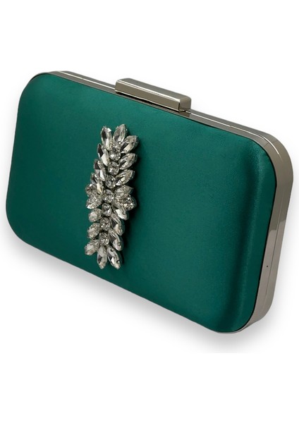 Yeşil Renk Saten Gümüş Kasalı Gümüş Taşlı Abiye Çanta Gece Çantası Düğün Nişan Portföy fiyatları