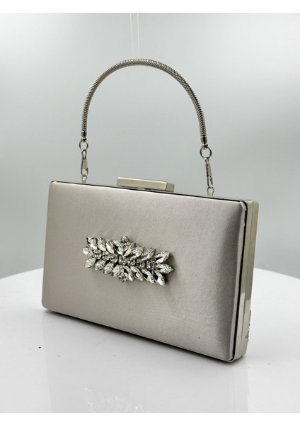 Vizon Renk Saten Gümüş Kasalı Gümüş Taşlı Abiye Çanta Gece Çantası Düğün Nişan Portföy fiyatları
