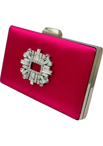 Fuşya Renk Saten Gümüş Kasalı Gümüş Taşlı Abiye Çanta Gece Çantası Düğün Nişan Portföy fiyatları