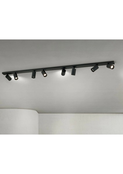 Modern Siyah Metal 150 cm GU10 LED Spot Avize Sekizli 8 Lihareketli Başlık Tasarruflu Tavan Avize