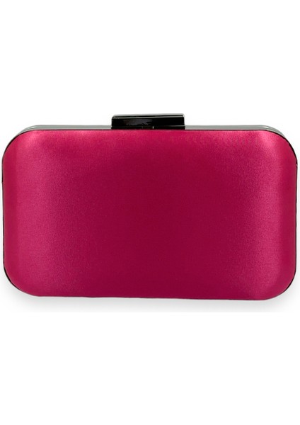 Fuşya Renk Saten Gümüş Kasalı Abiye Çanta Gece Çantası Düğün Nişan Portföy