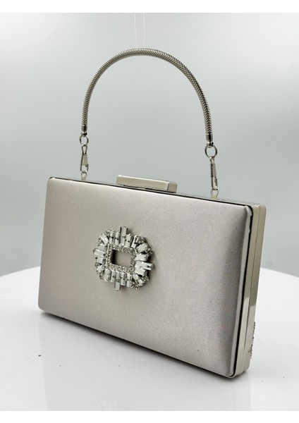 Vizon Renk Saten Gümüş Kasalı Gümüş Taşlı Abiye Çanta Gece Çantası Düğün Nişan Portföy fiyatları