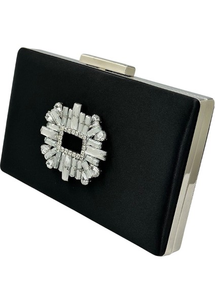 Sıyah Renk Saten Gümüş Kasalı Gümüş Taşlı Abiye Çanta Gece Çantası Düğün Nişan Portföy fiyatları