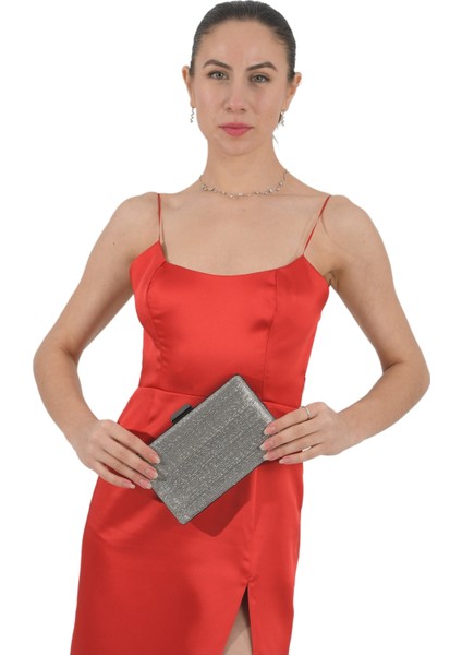 Antrasit Renk Abiye Çanta Zincirli Çanta Nişan Düğün Çantası El Yapımı Çanta