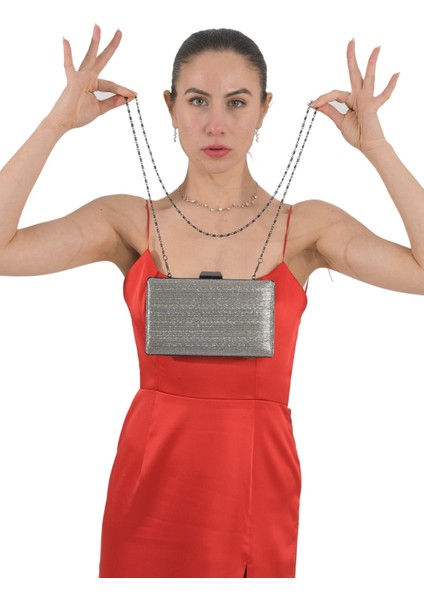 Antrasit Renk Abiye Çanta Zincirli Çanta Nişan Düğün Çantası El Yapımı Çanta modelleri