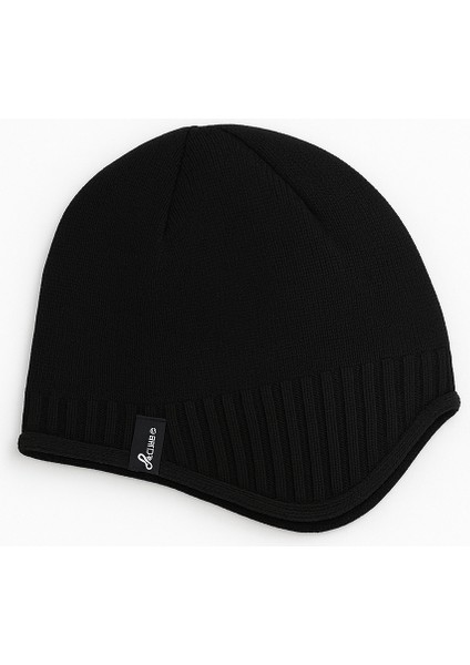 Siyah Erkek Yumuşak Polar Içli Kulak Kapatan Kışlık Bere