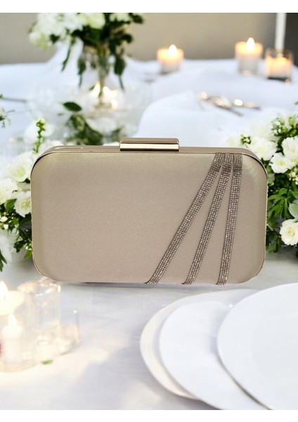 Nude Renk Saten Altın Taşlı Abiye Çanta Gece Çantası Nişan Düğün Çantası fiyatları