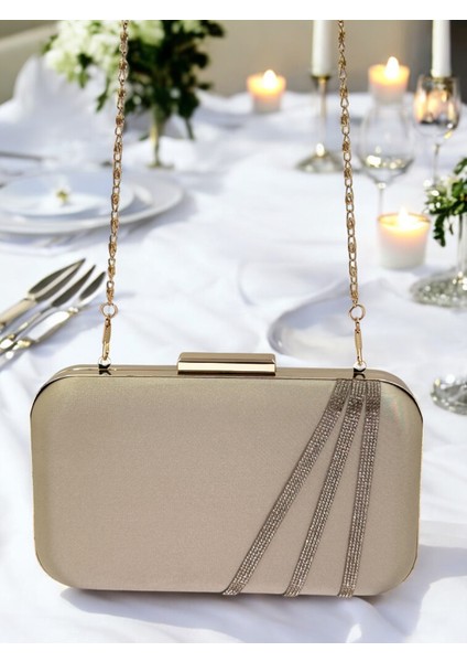 Nude Renk Saten Altın Taşlı Abiye Çanta Gece Çantası Nişan Düğün Çantası fırsatları