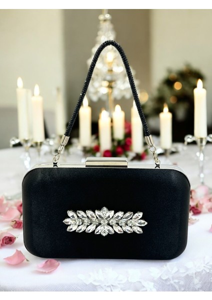 Siyah Renk Saten Taşlı Saplı Kadın Abiye Çanta Düğün Nişan Mezuniyet fiyatları