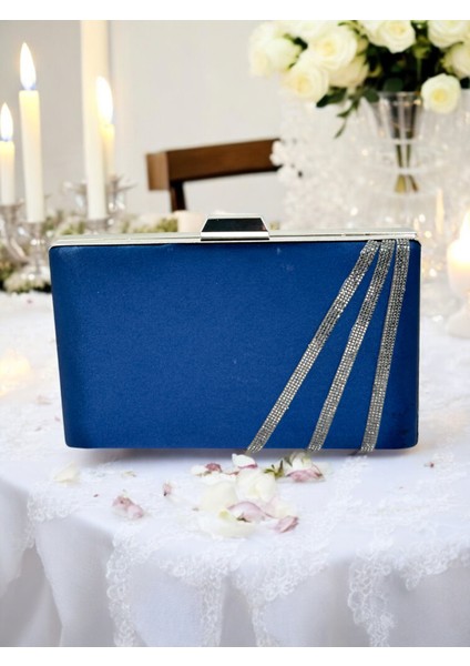 Lacivert Renk Saten Çapraz Kristal Taşlı Kadın Abiye Çanta Düğün Nişan Mezuniyet fiyatları