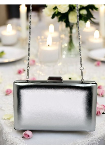 Gümüş Gri Lame Renk Cilt Deri Mat Deri Abiye Çanta Gece Çantası Nişan Düğün Çantası fırsatları