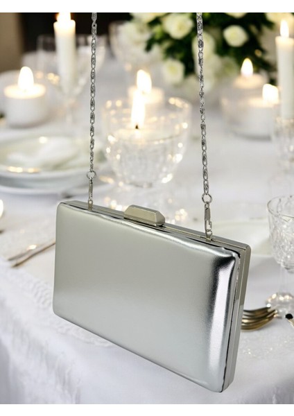 Gümüş Gri Lame Renk Cilt Deri Mat Deri Abiye Çanta Gece Çantası Nişan Düğün Çantası indirimleri