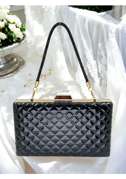 Siyah Lüks Rugan Kapitone Desenli Kadın Abye Çanta Düğün Nişan Mezuniyet fiyatları