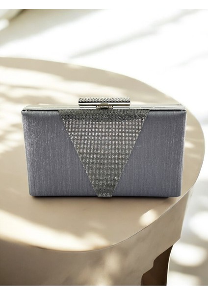 Antrasit Gri Platin Simli Saten Üzeri Kristal Taş Süslemeli Kadın Abiye Çanta fiyatları