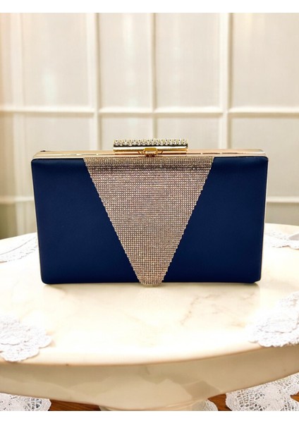 Lacivert Renk Saten Altın Renk Kristal Taşlı Kadın Abiye Çanta Düğün Mezuniyet Nişan fiyatları