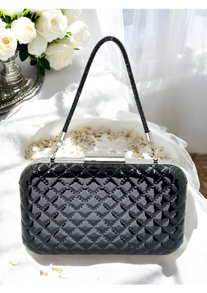 Siyah Lüks Rugan Taşlı Saplı Kapitone Desenli Kadın Abye Çanta Düğün Nişan Mezuniyet fiyatları