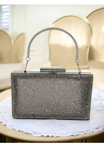 Platin Renk Iki Tarıfıda Komple Taşlı Metal Saplı Kadın Abiye Çanta Düğün Nişan Mezuniyet fiyatları