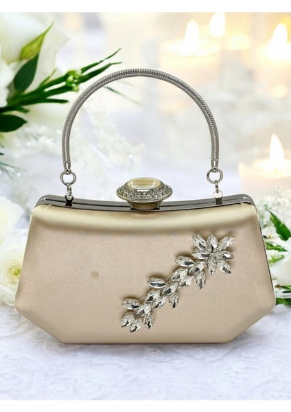 Ten Nude Renk Gümüş Kristal Taşlı Zarif Tasarım Metal Saplı Abiye Çantası fiyatları