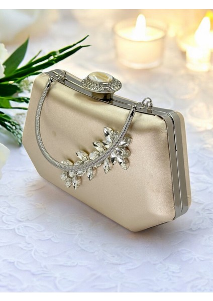 Ten Nude Renk Gümüş Kristal Taşlı Zarif Tasarım Metal Saplı Abiye Çantası fırsatları