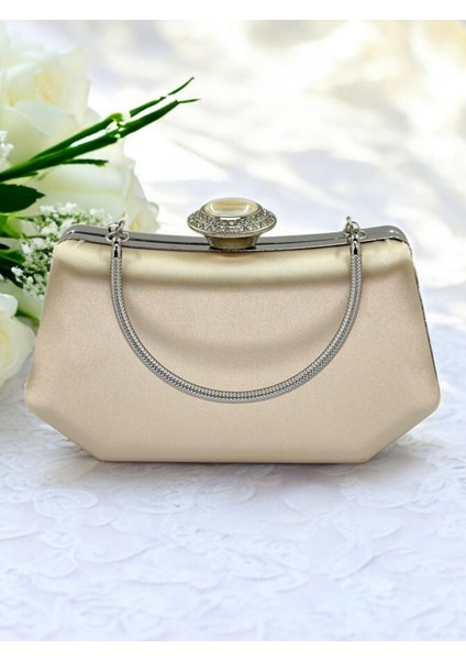 Ten Renk Gümüş Kristal Taşlı Zarif Tasarım Metal Saplı Abiye Çantası modelleri