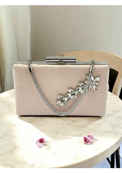 Ten Nude Taşlı Saplı Renk El Izi Yapmayan Simli Saten Kristal Taşlı Kadın Abiye Çanta Düğün Nişan fırsatları