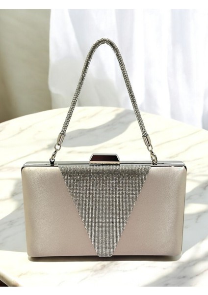 Ten Renk Saten Gümüş Renk Kristal Taşlı Saplı Kadın Abiye Çanta Düğün Mezuniyet Nişan fiyatları