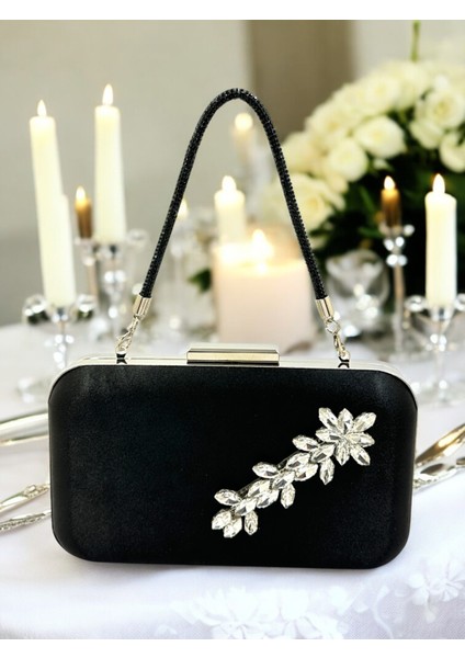 Siyah Renk Saten Taşlı Saplı Kadın Abiye Çanta Düğün Nişan Mezuniyet fiyatları