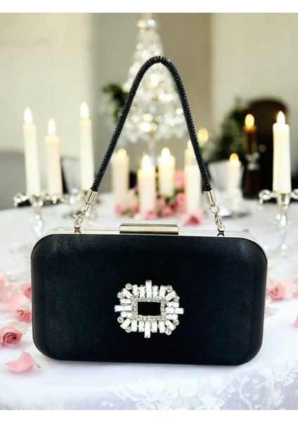 Siyah Renk Saten Taşlı Saplı Kadın Abiye Çanta Düğün Nişan Mezuniyet fiyatları