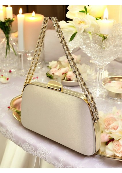 Özel Tasarım Ten Renk Saten Zincir Saplı Kristal Taşlı Saplı Kulplu Kadın Abiye Çanta indirimleri