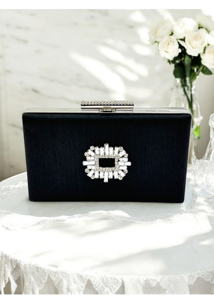 Siyah Renk El Izi Yapmayan Simli Saten Kristal Taşlı Kadın Abiye Çanta Düğün Nişan fiyatları