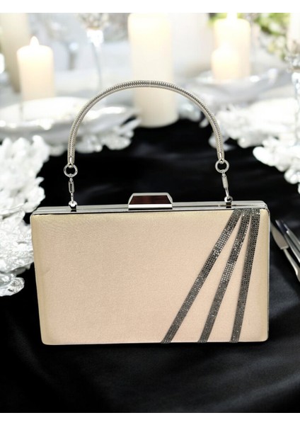 Nude Renk Saten Çapraz Platin Kristal Taşlı Kadın Abiye Çanta Düğün Nişan Mezuniyet fiyatları