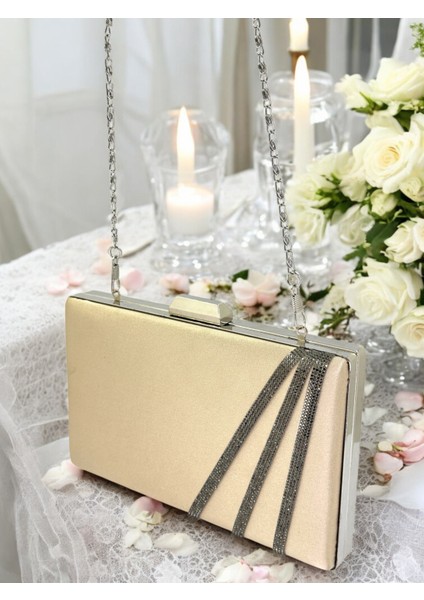 Nude Renk Saten Çapraz Platin Kristal Taşlı Kadın Abiye Çanta Düğün Nişan Mezuniyet indirimleri