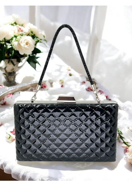 Siyah Lüks Rugan Kapitone Desenli Kadın Abye Çanta Düğün Nişan Mezuniyet fiyatları