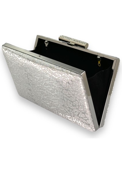 Gümüş Gri Lame Lazer Desenli Inci Saplı Incili Abiye Çanta Gece Çantası Düğün Nişan Nikah modelleri