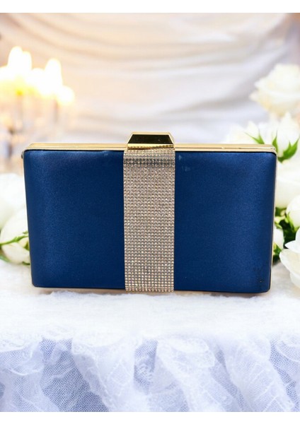 Lacivert Renk Saten Altın Taşlı Kadın Abiye Çanta Gece Çantası fiyatları
